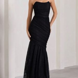 ENCAPSULATE  BLACK LACE RUCHED STRAPLESS FISHTAIL MAXI DRESS SIZE 4